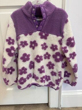 Andy & Evan Purple and White Sherpa Pullover Hoodie with Floral Print